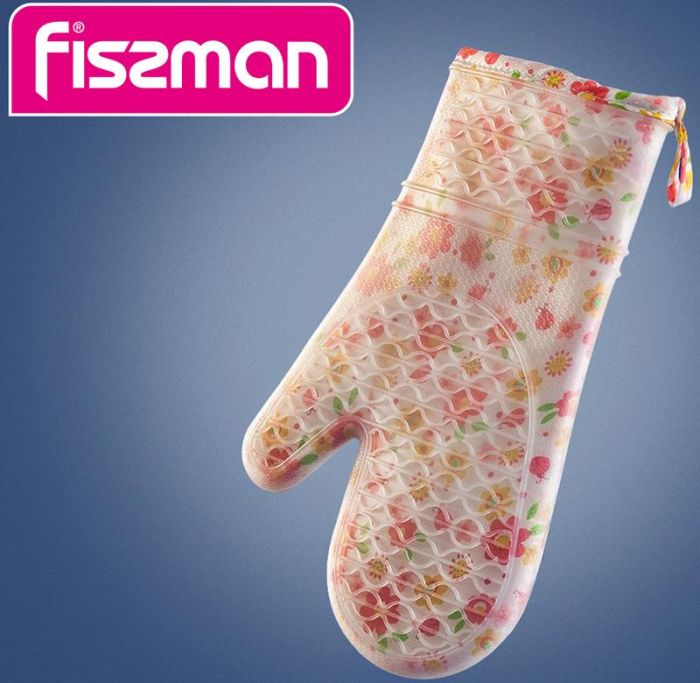 Кухонная рукавица Fissman Pink Flower 32см, хлопок с силиконовым покрытием