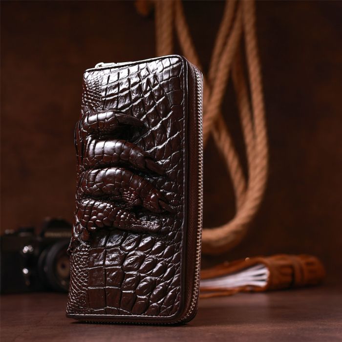 Клатч мужской CROCODILE LEATHER 18273 из натуральной кожи крокодила Коричневый