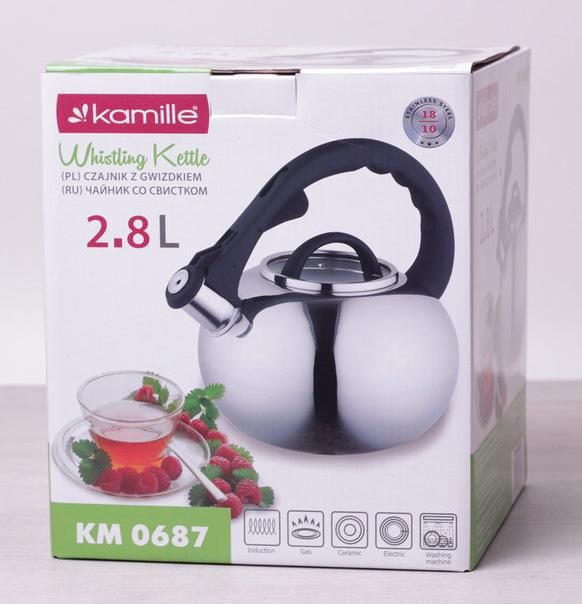 Чайник Kamille Whistling Kettle 2.8л со свистком и стеклянной крышкой