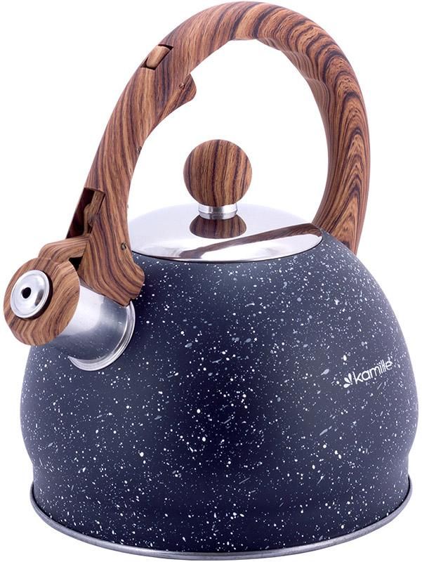 Чайник Kamille Whistling Kettle Marble 2л из нержавеющей стали со свистком, черный мрамор