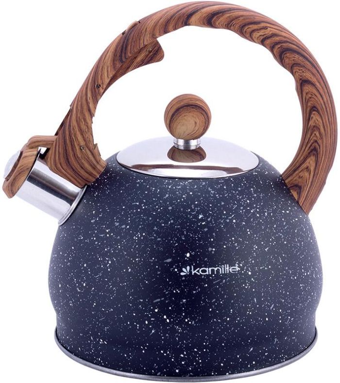 Чайник Kamille Whistling Kettle Marble 2л из нержавеющей стали со свистком, черный мрамор