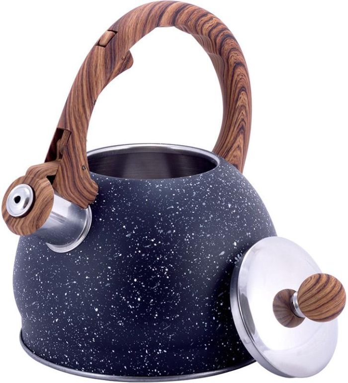 Чайник Kamille Whistling Kettle Marble 2л из нержавеющей стали со свистком, черный мрамор