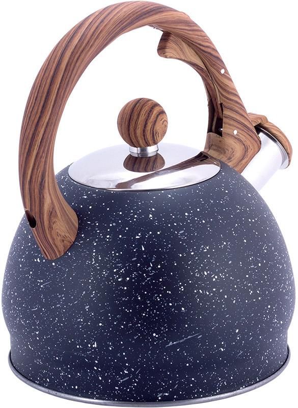 Чайник Kamille Whistling Kettle Marble 2л из нержавеющей стали со свистком, черный мрамор