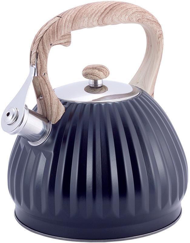 Чайник Kamille Whistling Kettle Black 3л из нержавеющей стали со свистком, черный