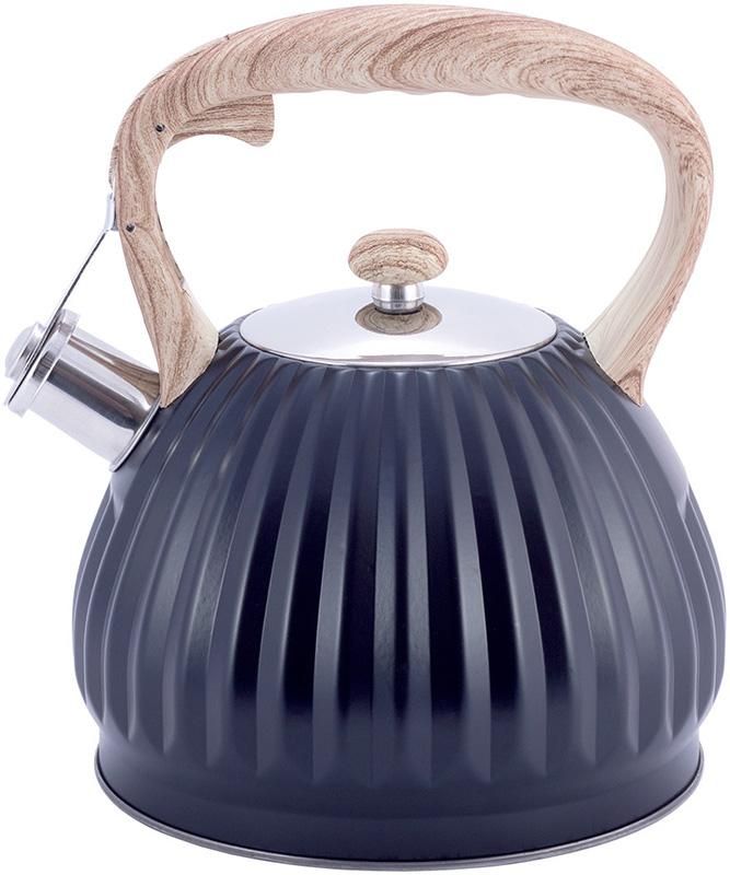 Чайник Kamille Whistling Kettle Black 3л из нержавеющей стали со свистком, черный