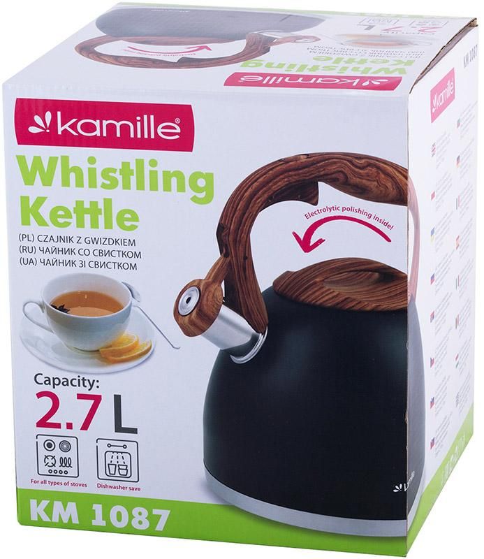 Чайник Kamille Whistling Kettle Black 2.7л из нержавеющей стали со свистком