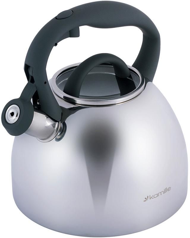 Чайник Kamille Whistling Kettle 2.7л из нержавеющей стали со свистком и стеклянной крышкой (серая ручка)