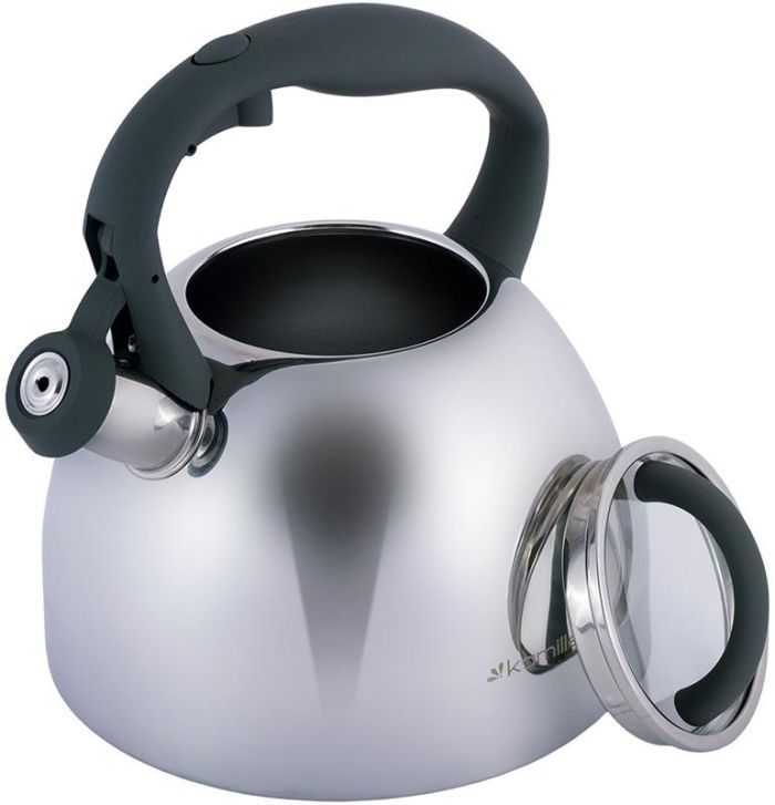 Чайник Kamille Whistling Kettle 2.7л из нержавеющей стали со свистком и стеклянной крышкой (серая ручка)