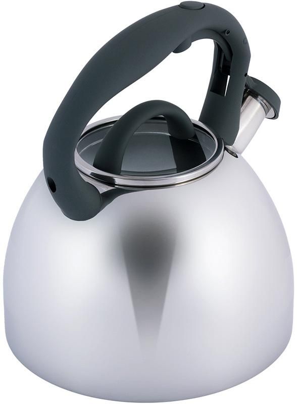 Чайник Kamille Whistling Kettle 2.7л из нержавеющей стали со свистком и стеклянной крышкой (серая ручка)