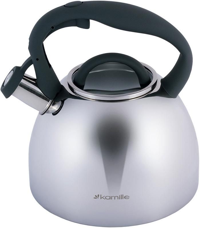 Чайник Kamille Whistling Kettle 2.7л из нержавеющей стали со свистком и стеклянной крышкой (серая ручка)