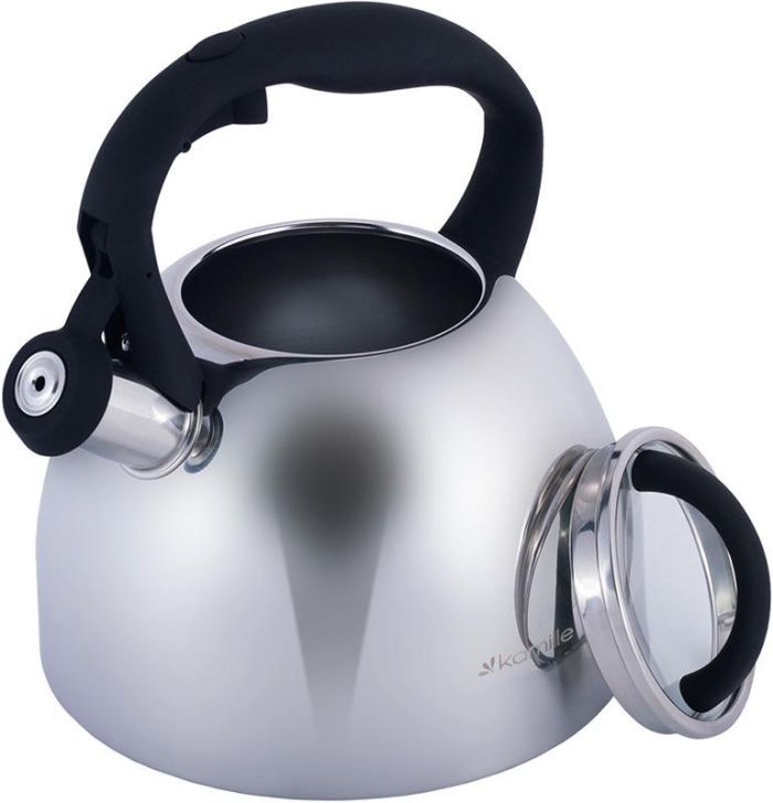 Чайник Kamille Whistling Kettle 2.7л из нержавеющей стали со свистком и стеклянной крышкой (черная ручка)