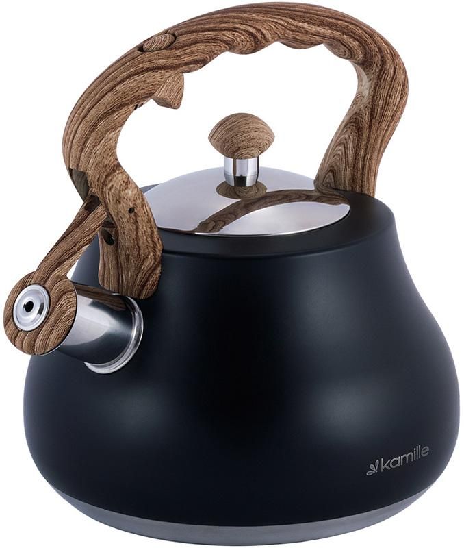 Чайник Kamille Whistling Kettle Black 2.7л из нержавеющей стали со свистком (черный)