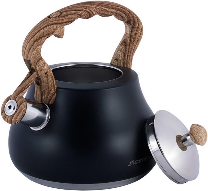 Чайник Kamille Whistling Kettle Black 2.7л из нержавеющей стали со свистком (черный)