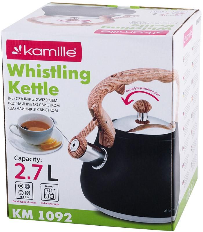 Чайник Kamille Whistling Kettle Black 2.7л из нержавеющей стали со свистком (черный)