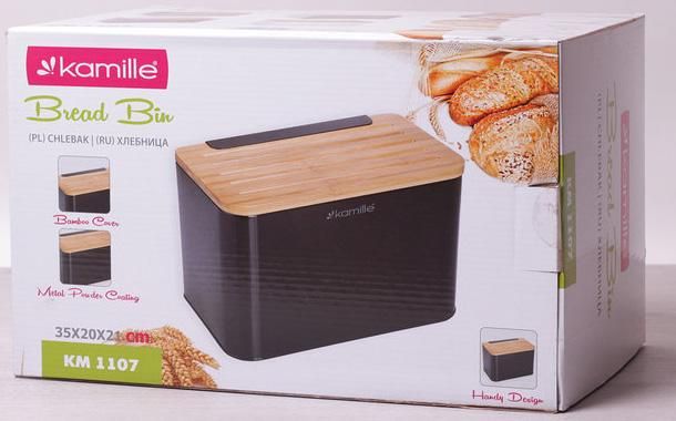 Хлебница Kamille Breadbasket Steel&Bamboo 35х20см из нержавеющей стали