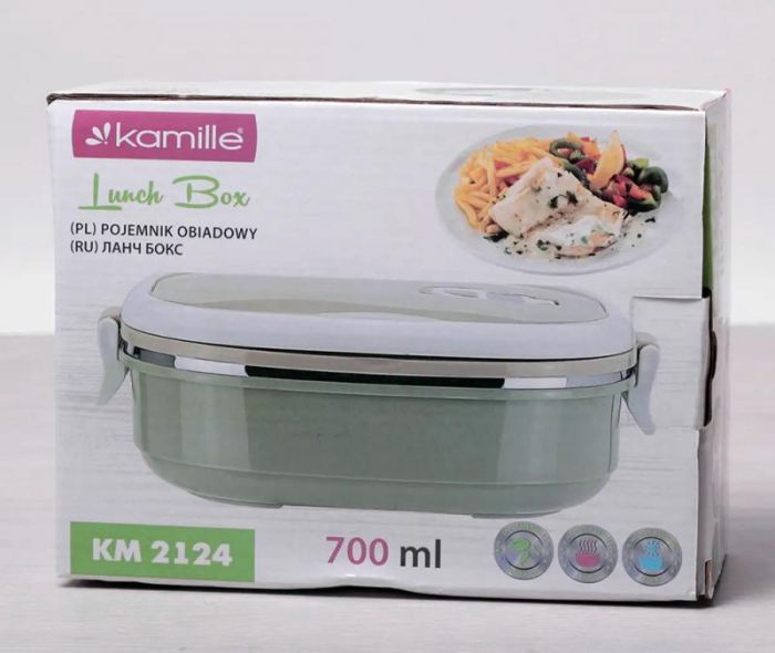 Ланч-бокс Kamille Food Box 700мл, 20х14.5х7.5см, бежевый с оливковым