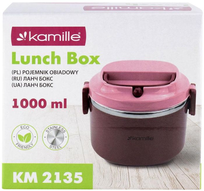 Ланч-бокс Kamille Snack 1000мл, пластик и нержавеющая сталь, розовый