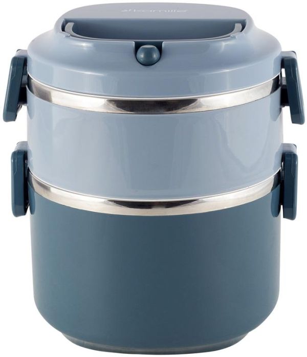 Ланч-бокс Kamille Snack 1700мл двухуровневый, пластик и нержавеющая сталь, синий