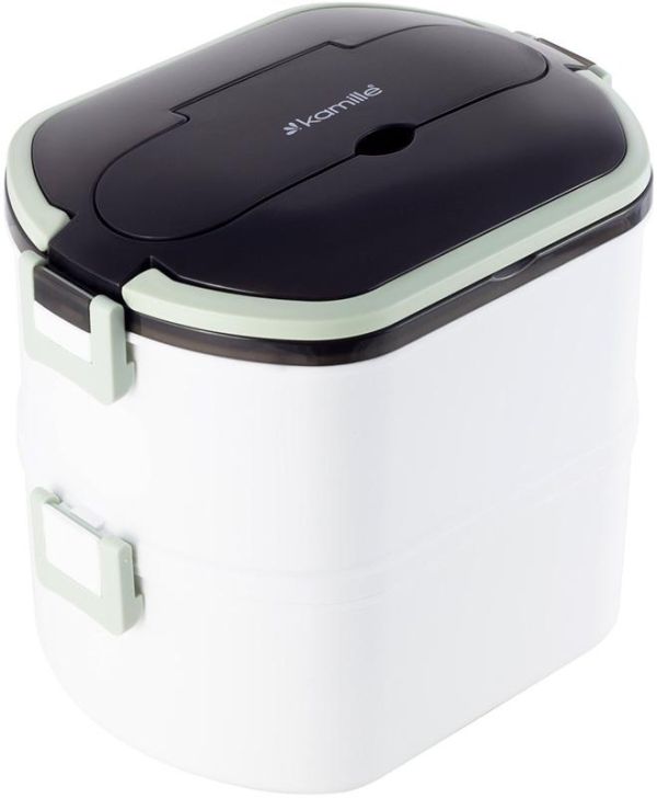 Ланч-бокс Kamille Snack 1500мл двухуровневый, пластик и нержавеющая сталь, зеленый