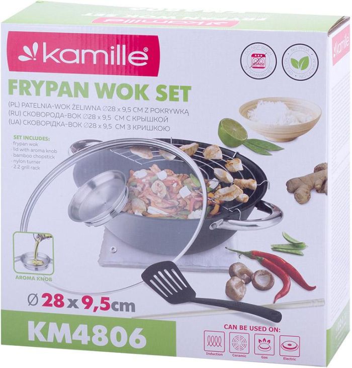 Казан чугунный "Wok" 3.6л, с антипригарным покрытием и аромо-крышкой