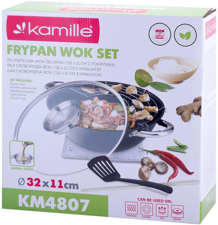 Казан чугунный "Wok" 4.5л, с антипригарным покрытием и аромо-крышкой