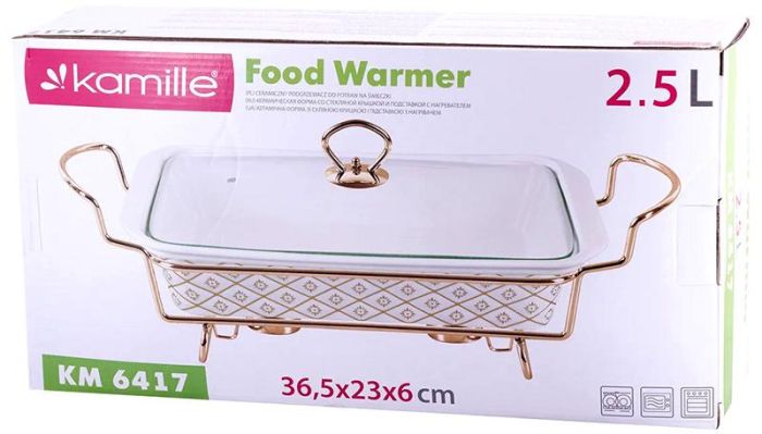 Мармит Kamille Food Warmer "In Gold" керамическая форма 2.5л, 36.5см с подогревом