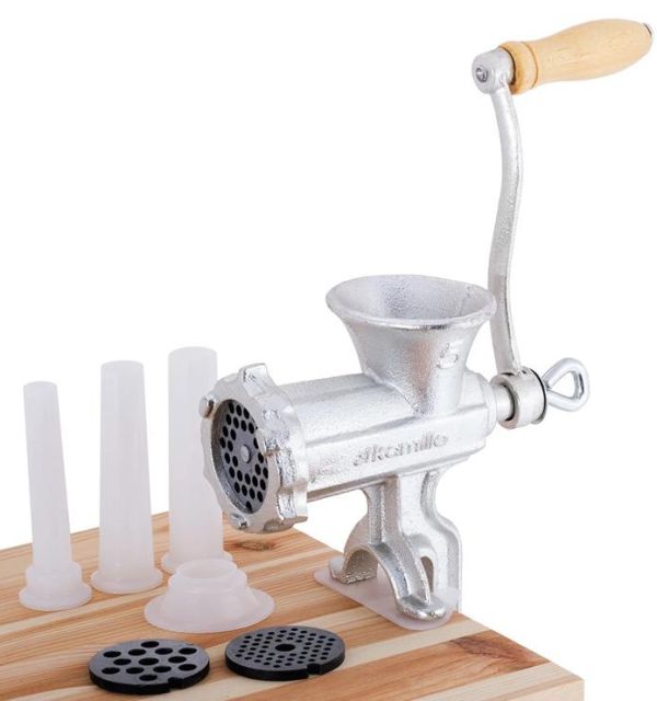 Мясорубка ручная Kamille 2в1 с насадками для наполнения колбас, 19х12х29см, чугун