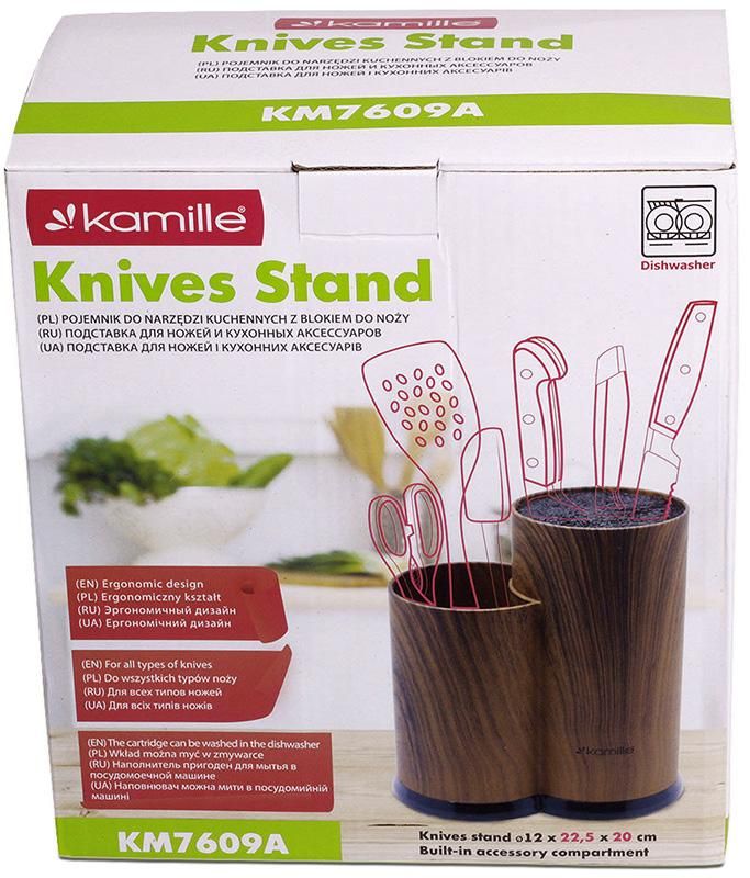 Колода для ножей Kamille Brash Stand Wood 22.5см пластиковая двойная