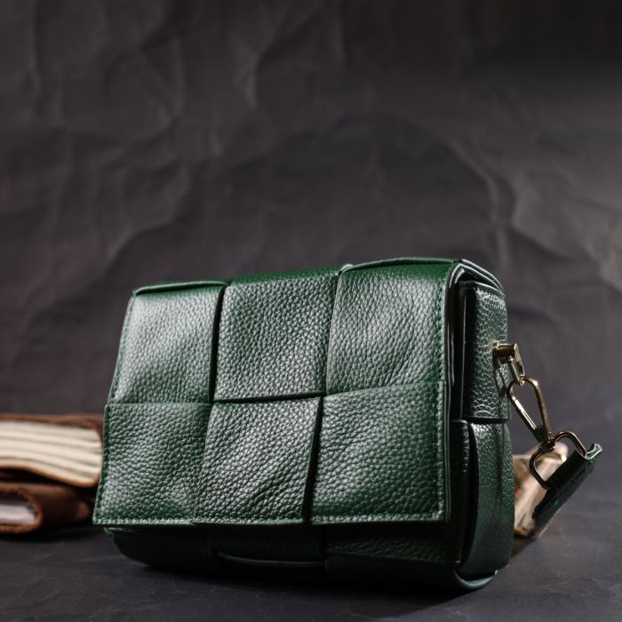 Компактная вечерняя сумка для женщин с переплетами из натуральной кожи Vintage 22312 Зеленая