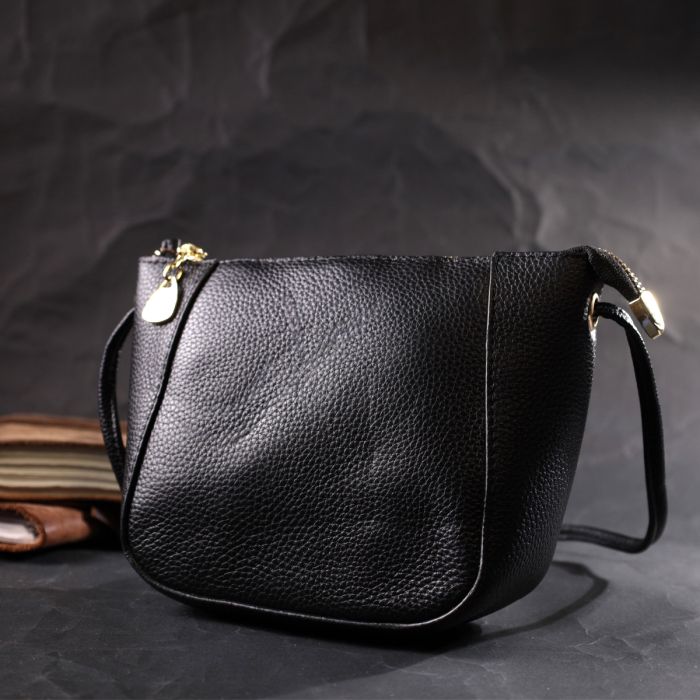 Маленькая сумка через плечо из натуральной кожи Vintage 22298 Черный