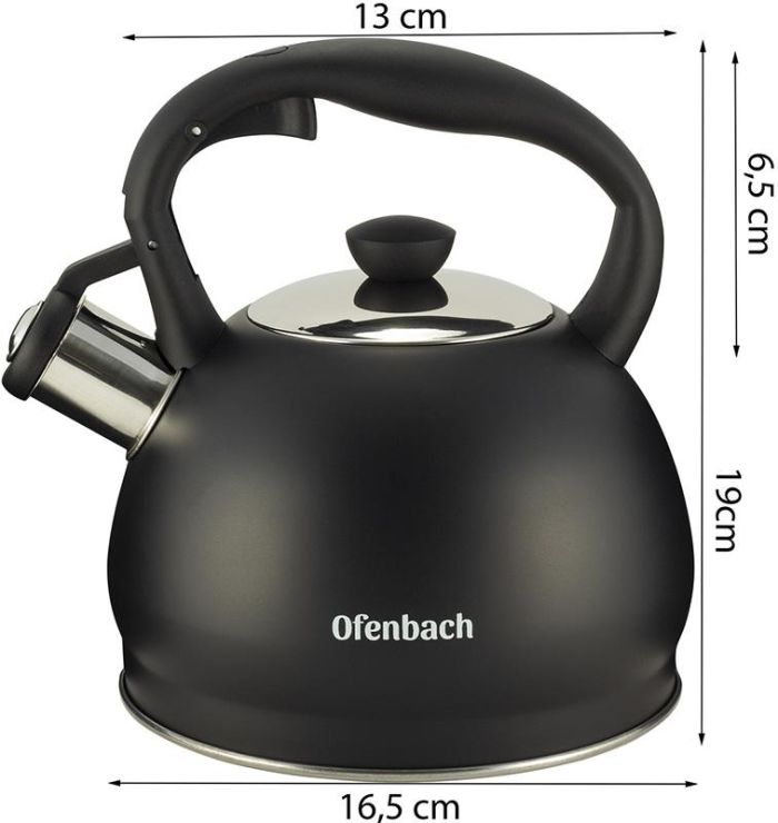 Чайник Ofenbach Magic Kettle 2л из нержавеющей стали со свистком, черный матовый