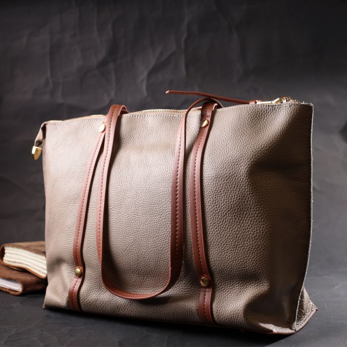 Оригинальная двухцветная женская сумка из натуральной кожи Vintage 22304 Бежевая
