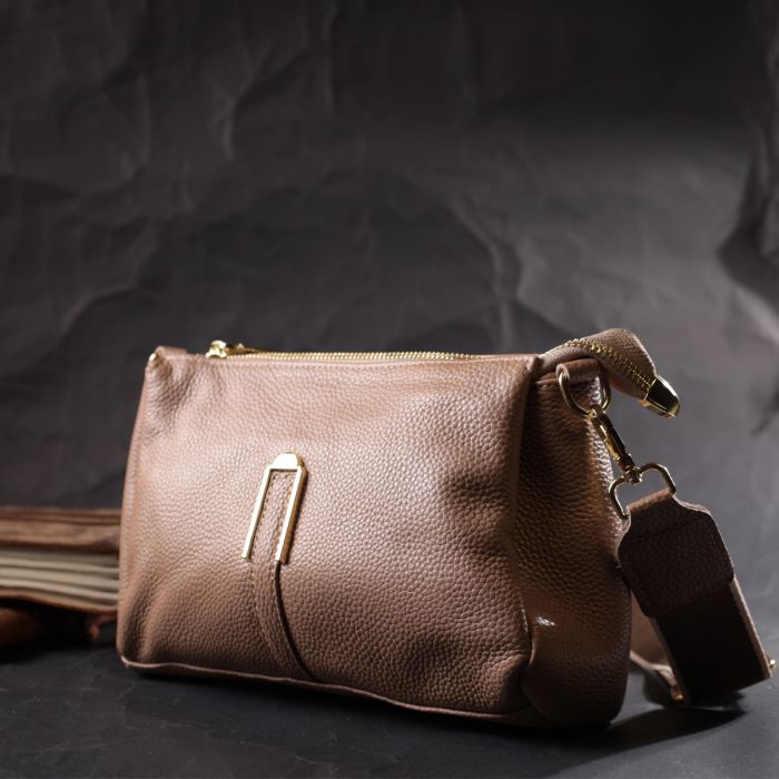 Оригинальная сумка через плече из натуральной кожи Vintage 22289 Бежевая
