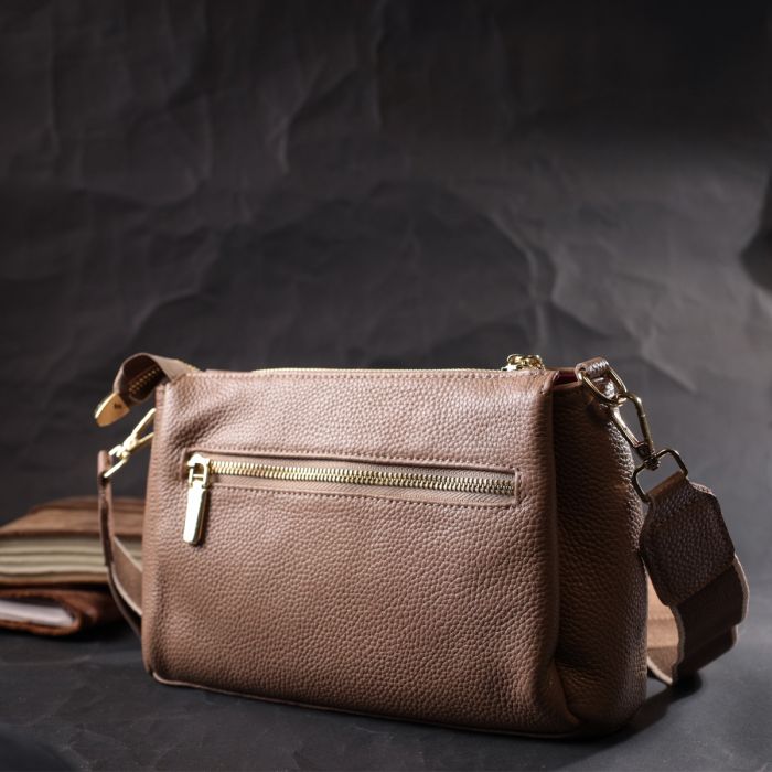Оригинальная сумка через плече из натуральной кожи Vintage 22289 Бежевая