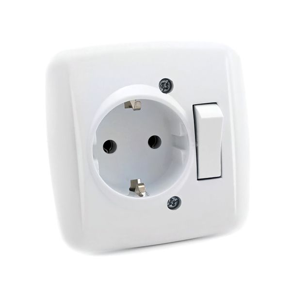 Розетка DE-PA с заземлением и выключателем Белая
