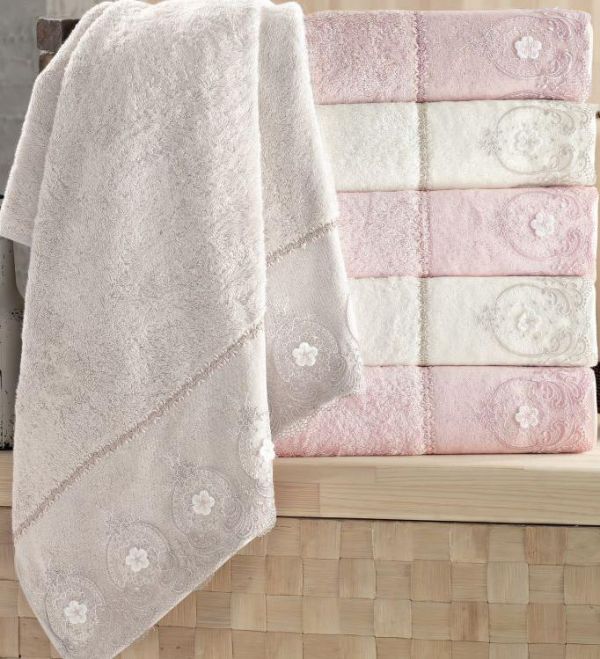 Набор 6 полотенец Pupilla Alvin 3D с гипюром 70х140см (банные), бамбук