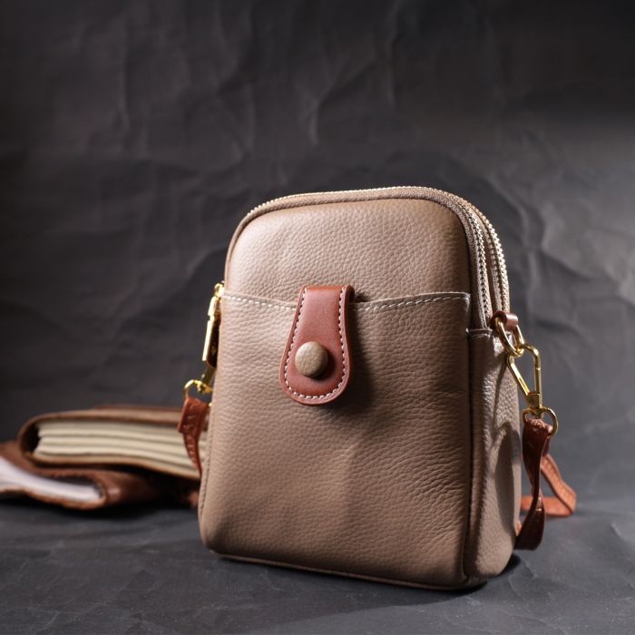 Современная сумка трапеция для женщин из натуральной кожи Vintage 22271 Бежевая