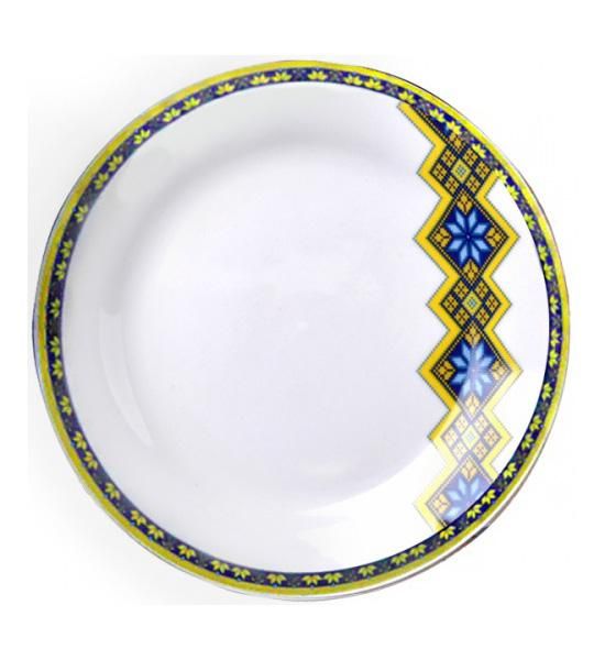 Набор 6 мелких тарелок "Вышиванка желто-голубой ромб" Ø20.5см
