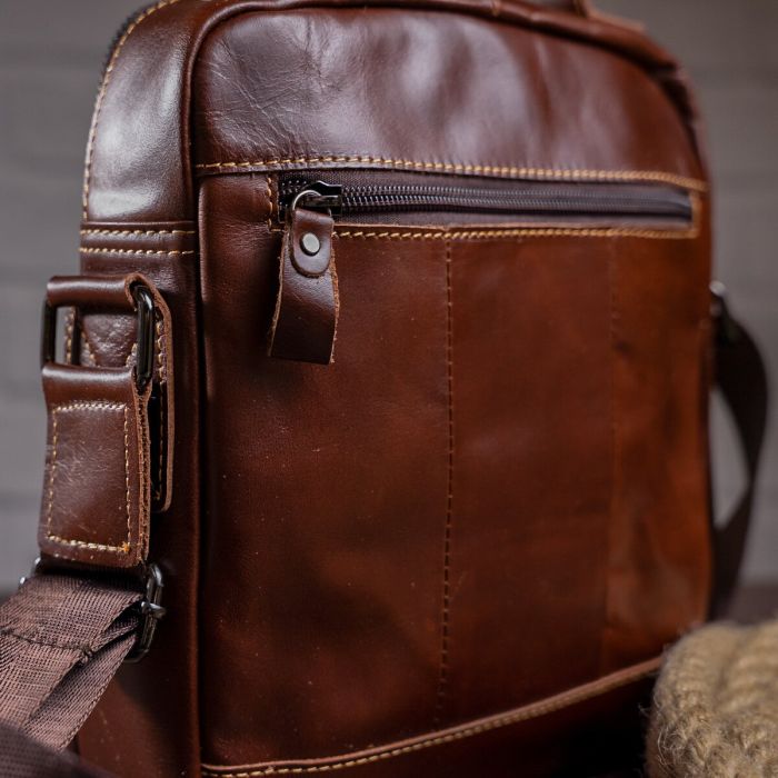 Сумка мужская гладкая Vintage 14700 Коричневая