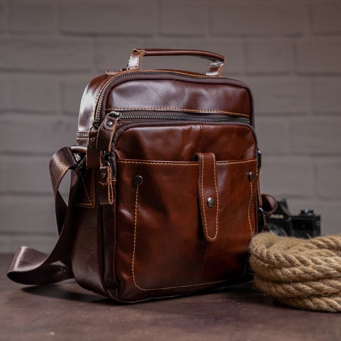 Сумка мужская гладкая Vintage 14700 Коричневая