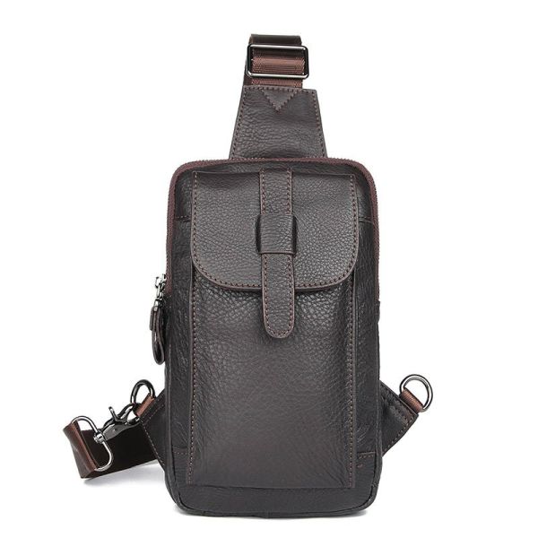 Сумка мужская кожаная в зернистой коже через плечо Vintage 14956 Коричневая