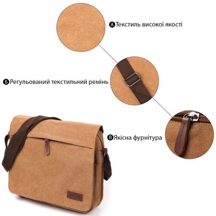 Текстильная сумка для ноутбука 13 дюймов через плечо Vintage 20190 Коричневая