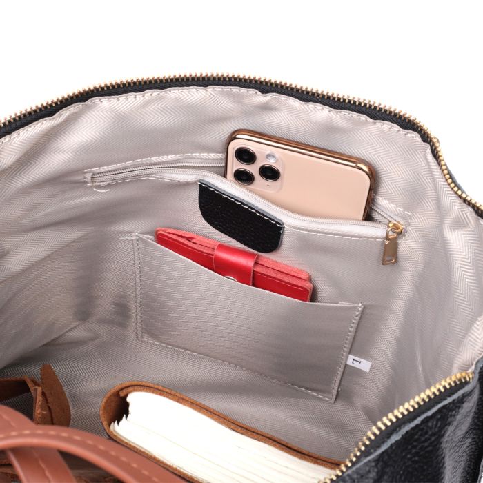 Удивительная двухцветная женская сумка из натуральной кожи Vintage 22303 Черный