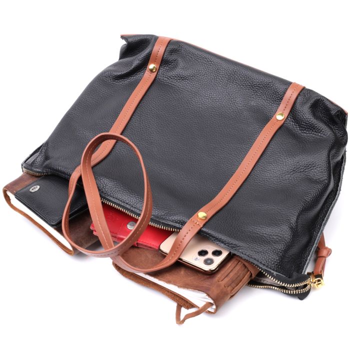 Удивительная двухцветная женская сумка из натуральной кожи Vintage 22303 Черный
