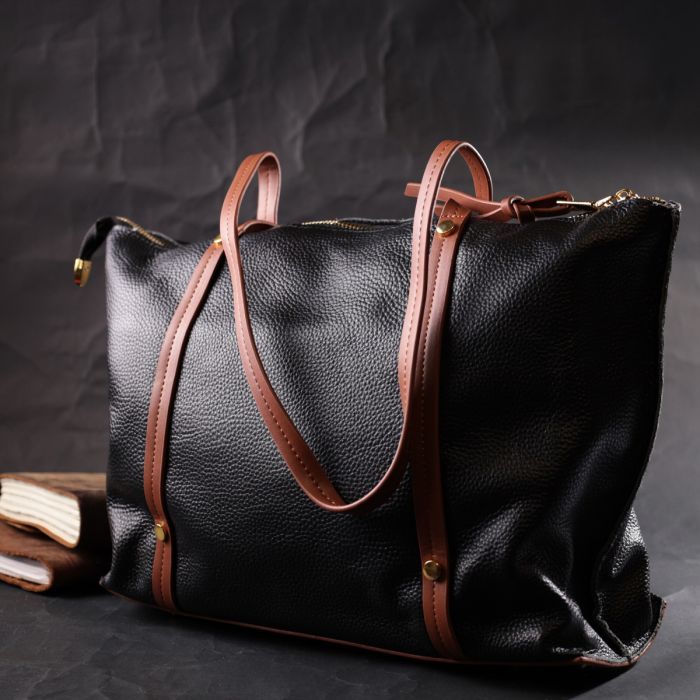 Удивительная двухцветная женская сумка из натуральной кожи Vintage 22303 Черный