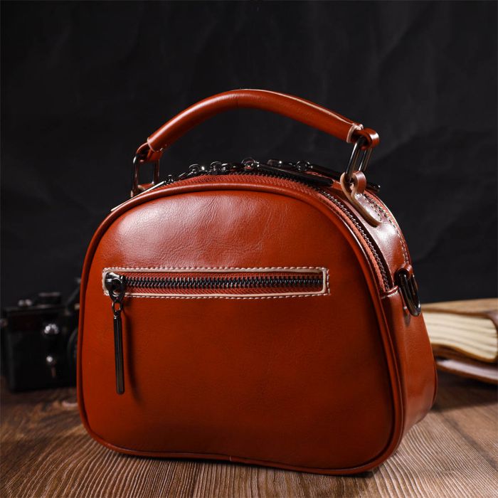 Удобная глянцевая сумка на плечо из натуральной кожи 22129 Vintage Коричневая