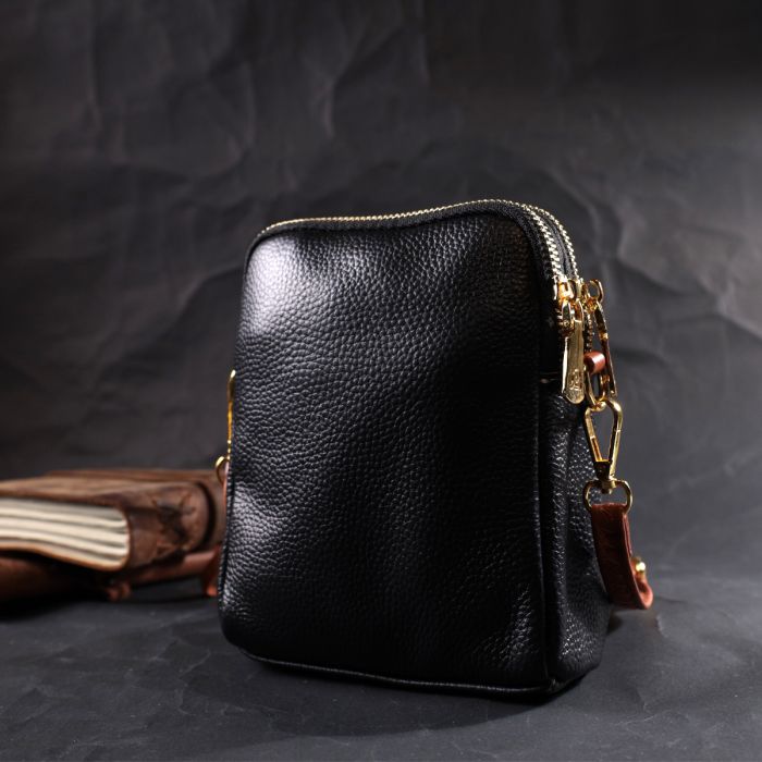 Удобная сумка трапеция для женщин из натуральной кожи Vintage 22269 Черная