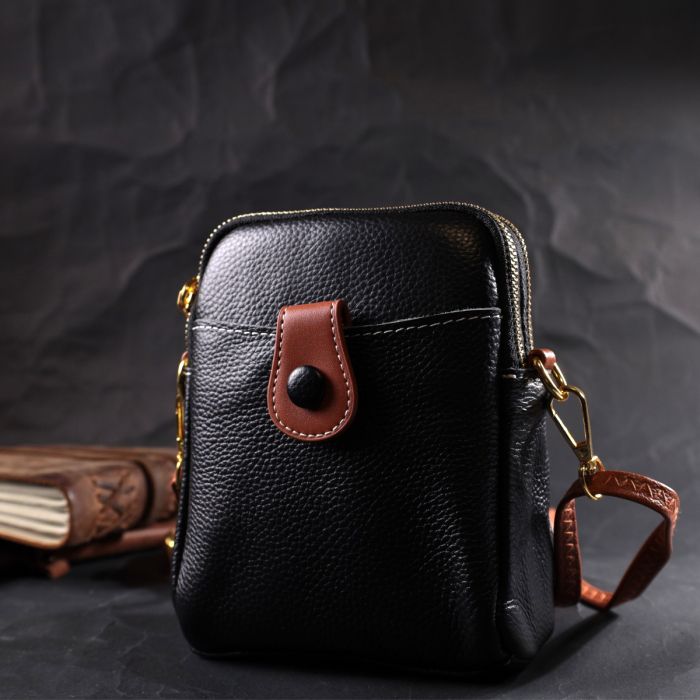 Удобная сумка трапеция для женщин из натуральной кожи Vintage 22269 Черная