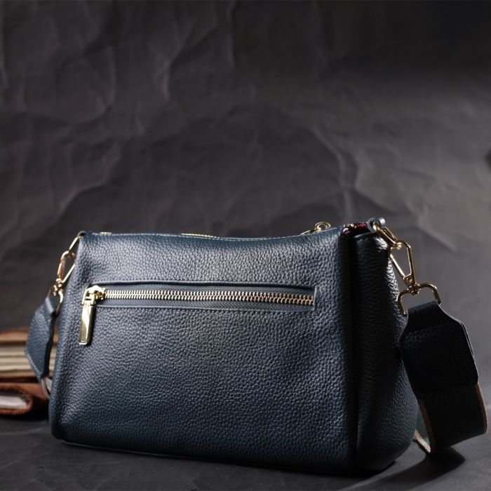 Женская практичная сумка через плече из натуральной кожи Vintage 22287 Синяя